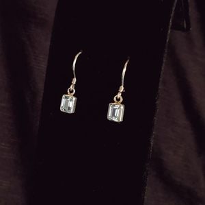 925 Blue Topaz Cut Rectangle Small Dangle Earrings
